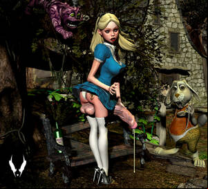 3d Alice Wonderland - Rule 34 - 1futa 1girls 3d alice (disney) alice in wonderland (1951 film)  balls bimbo blonde hair breasts cheshire cat (disney) disney ejaculation  erect nipples eyeliner futanari grendel hair high heels huge